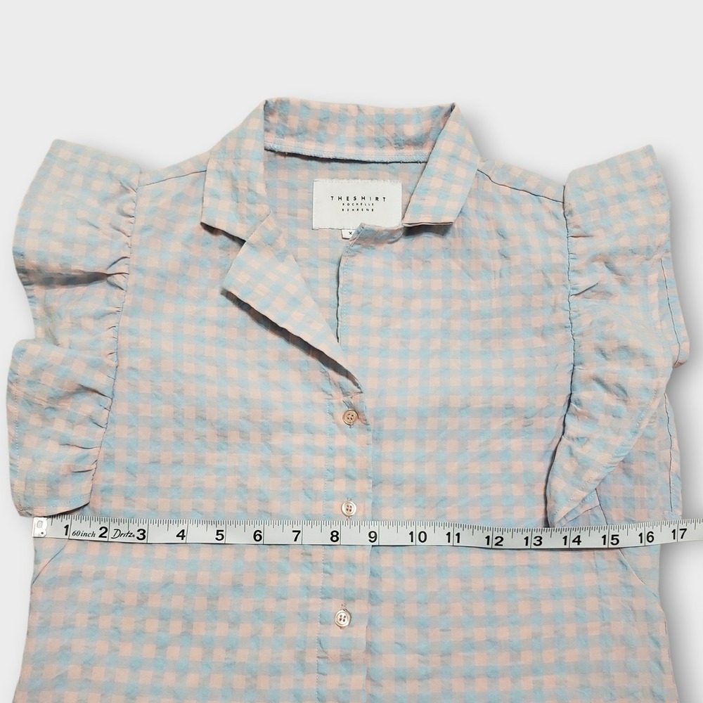 The Shirt Rochelle Behrens Drop Waist Peplum Dress Crinkled Gingham Pink Blue XS - Picture 8 of 11